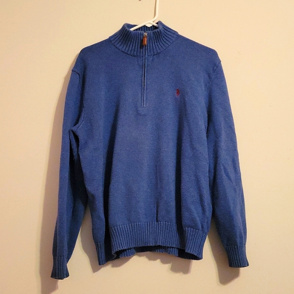 Polo Ralph Lauren Large Blue Quarter Zip Sweater - Picture 4 of 6